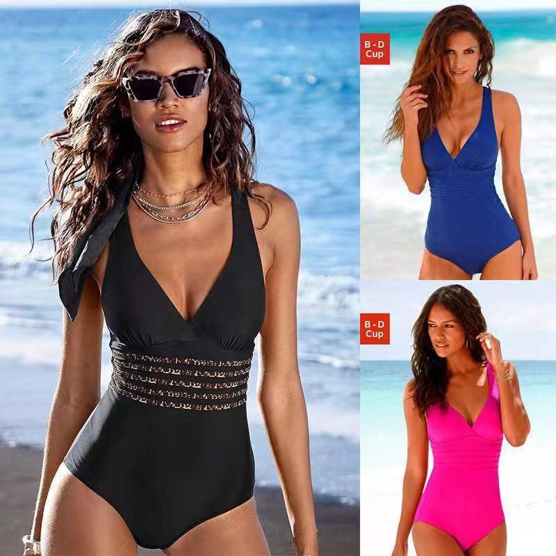 Swimsuit Bikini Ruched - Женский купальник-танкини, однотонный, с перекрестной спинкой,