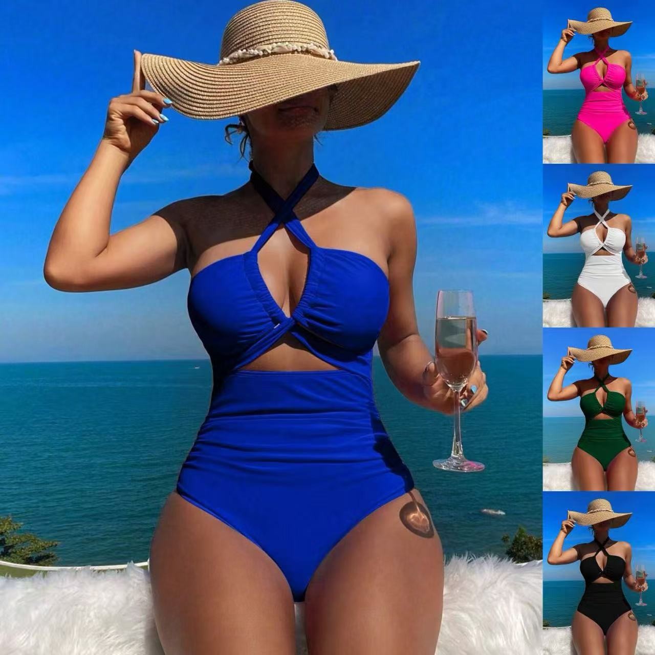 Swimsuit Bikini Ruched - Женский купальник с лямкой через шею,
