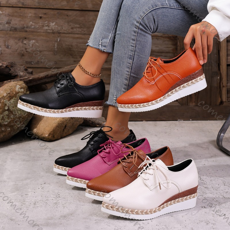 Wedge Espadrille Women - Кожаные женские туфли-оксфорды на танкетке со