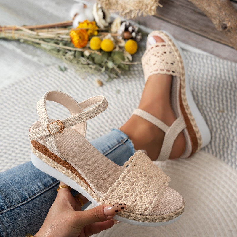 Wedge Espadrille Women - Женские кружевные сандалии на танкетке, эспадрильи