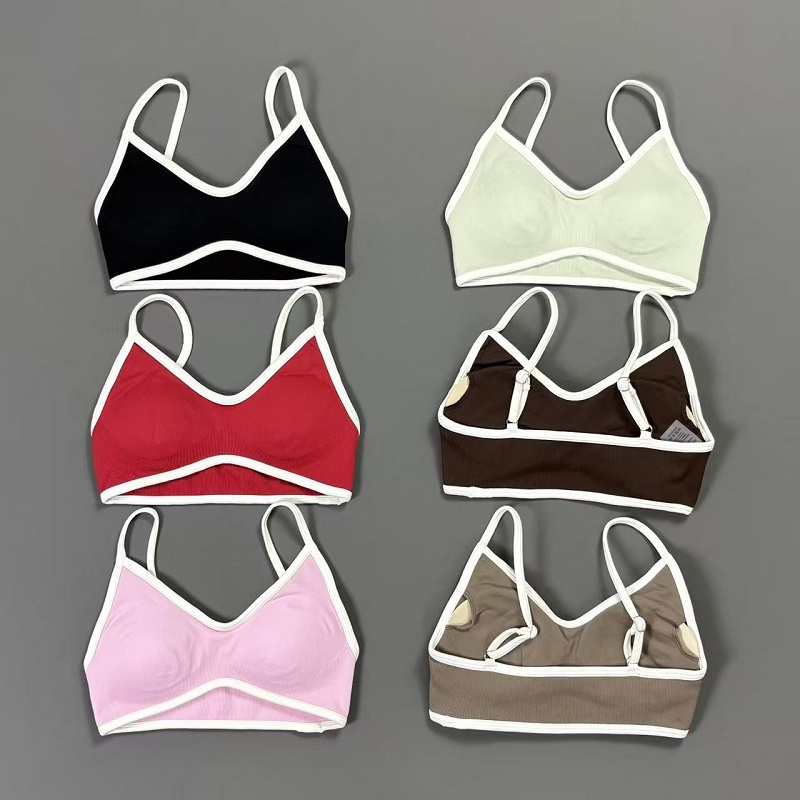 Crop Top Crochet - Женский спортивный бюстгальтер с контрастными вставками,