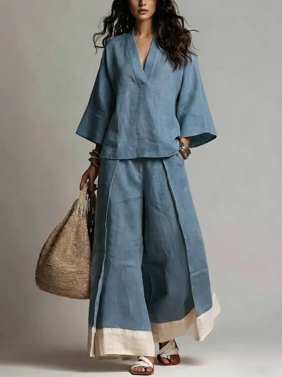 Linen Pant Wide - Летний женский комплект из хлопка и