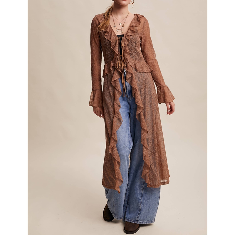 Kimono Sheer Floral - Женский прозрачный кимоно-кардиган макси с цветочным