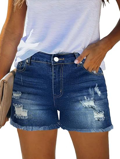 Shorts Denim Frayed - Повседневные винтажные джинсовые шорты с высокой