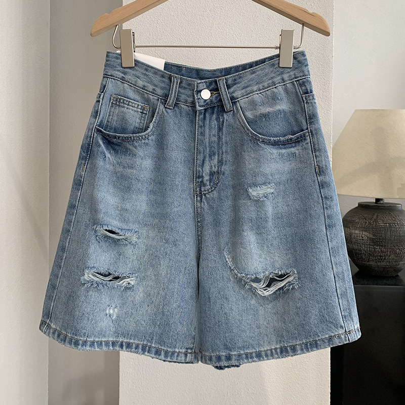 Shorts Denim Frayed - Джинсовые шорты женские винтажные прямые свободные