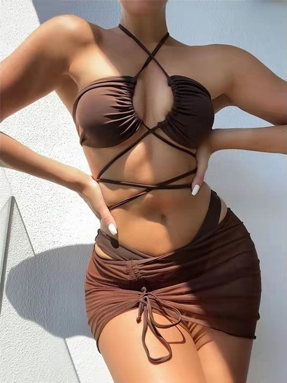 Swimsuit Bikini Ruched - Женский раздельный купальник с высокой талией