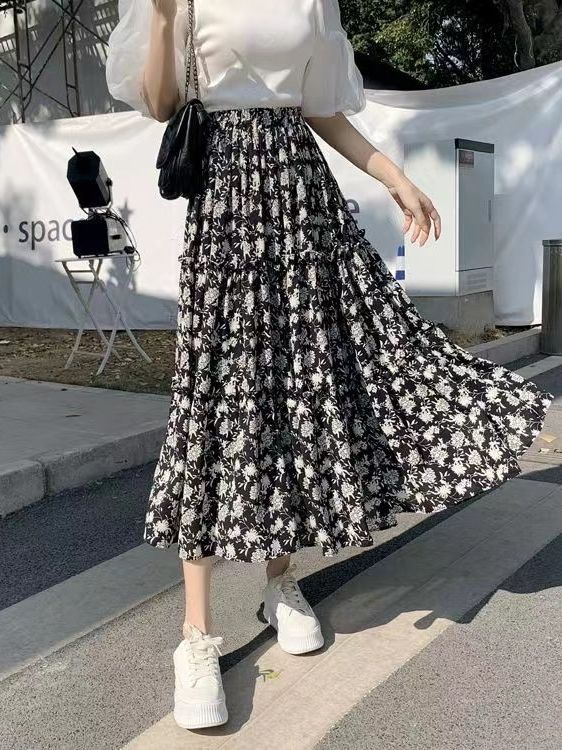 Midi Skirt Floral - Юбка миди А-силуэта с цветочным принтом,