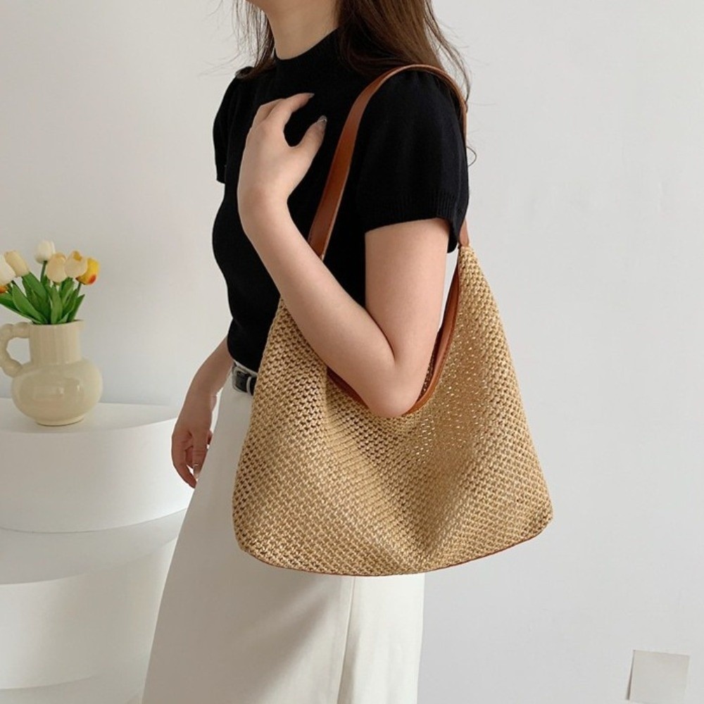 Милая однотонная плетеная соло – обзор и цена Tote Bag Beach