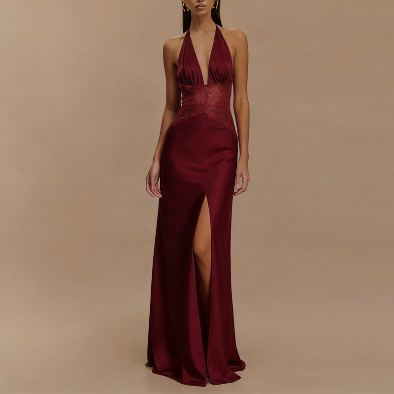 Сексуальное розовое атласное к – обзор и цена Maxi Dress Halter