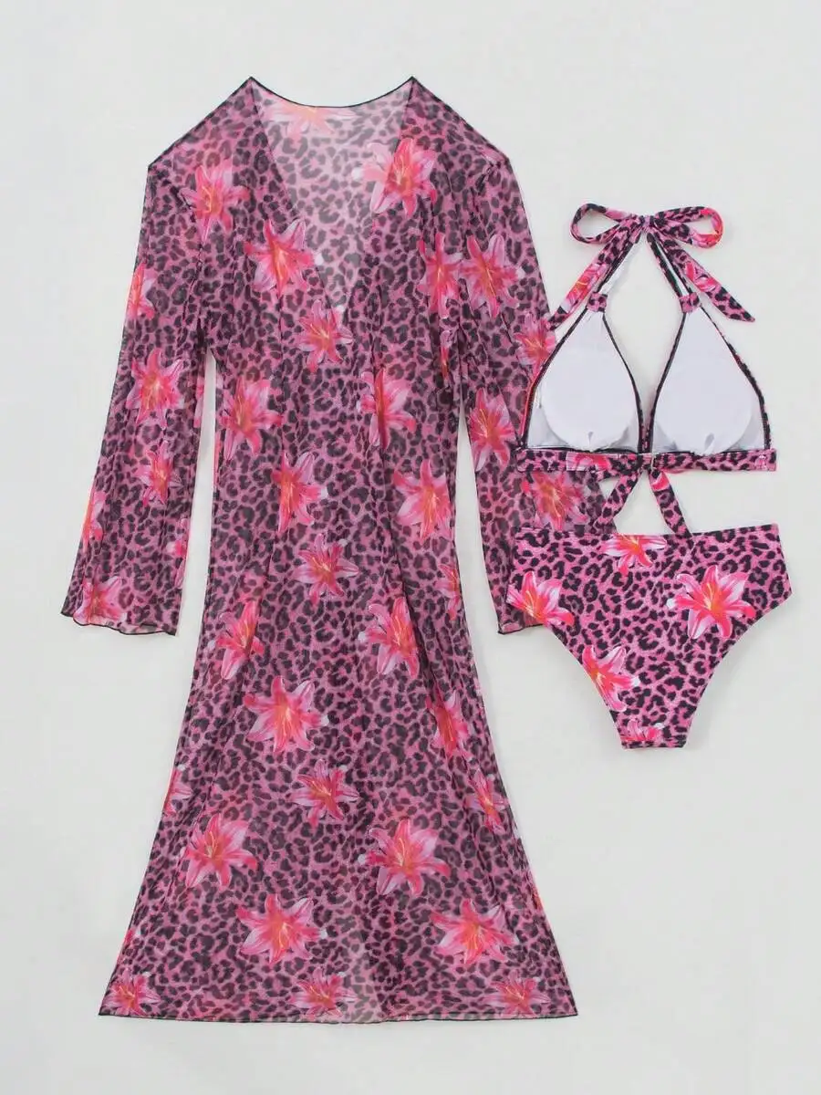Женский комплект бикини из 3 п – обзор и цена Kimono Sheer Floral