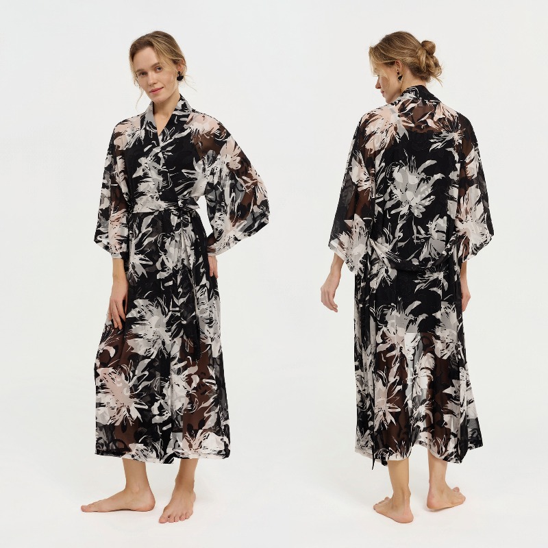 Женский черно-белый шифоновый  – обзор и цена Kimono Sheer Floral